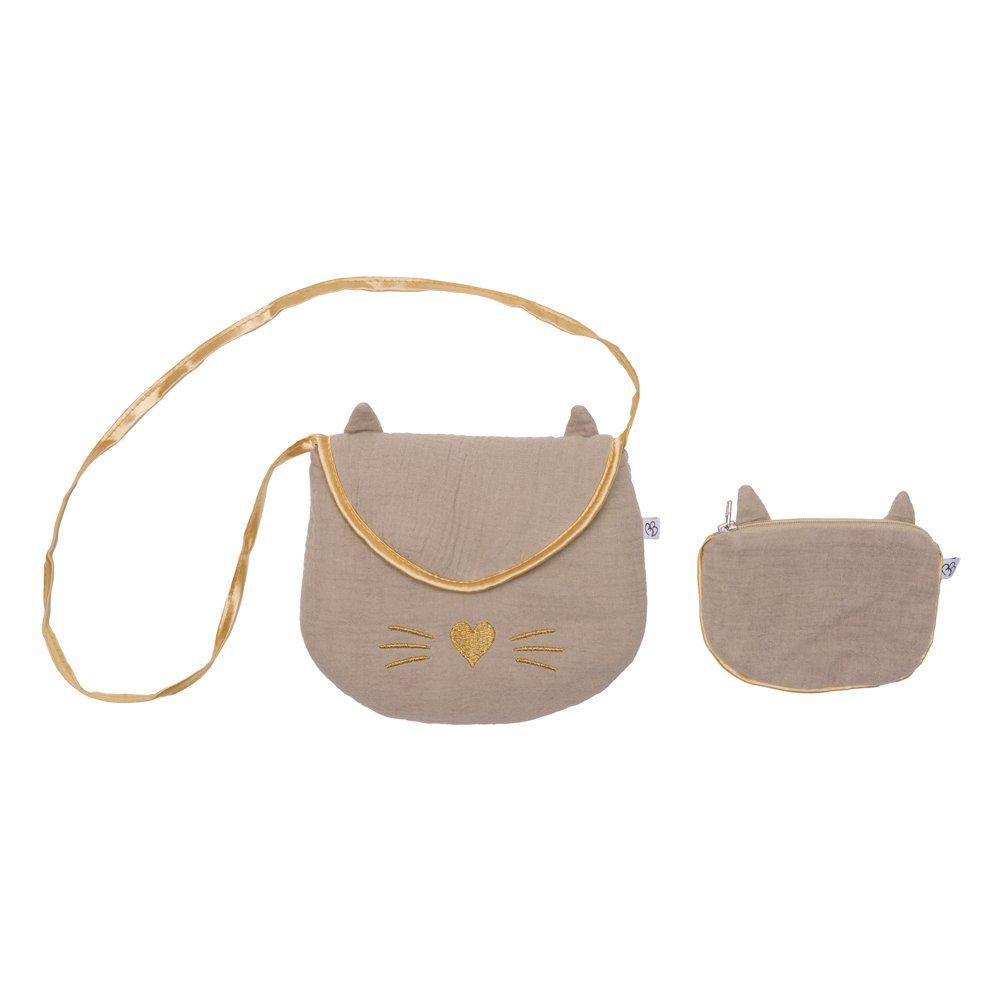 Sac bandoulière+porte-monnaie fillette BB&CO chat mocha