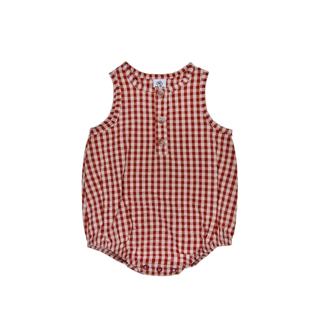 Barboteuse bébé garçon BB&CO vichy pêche cognac