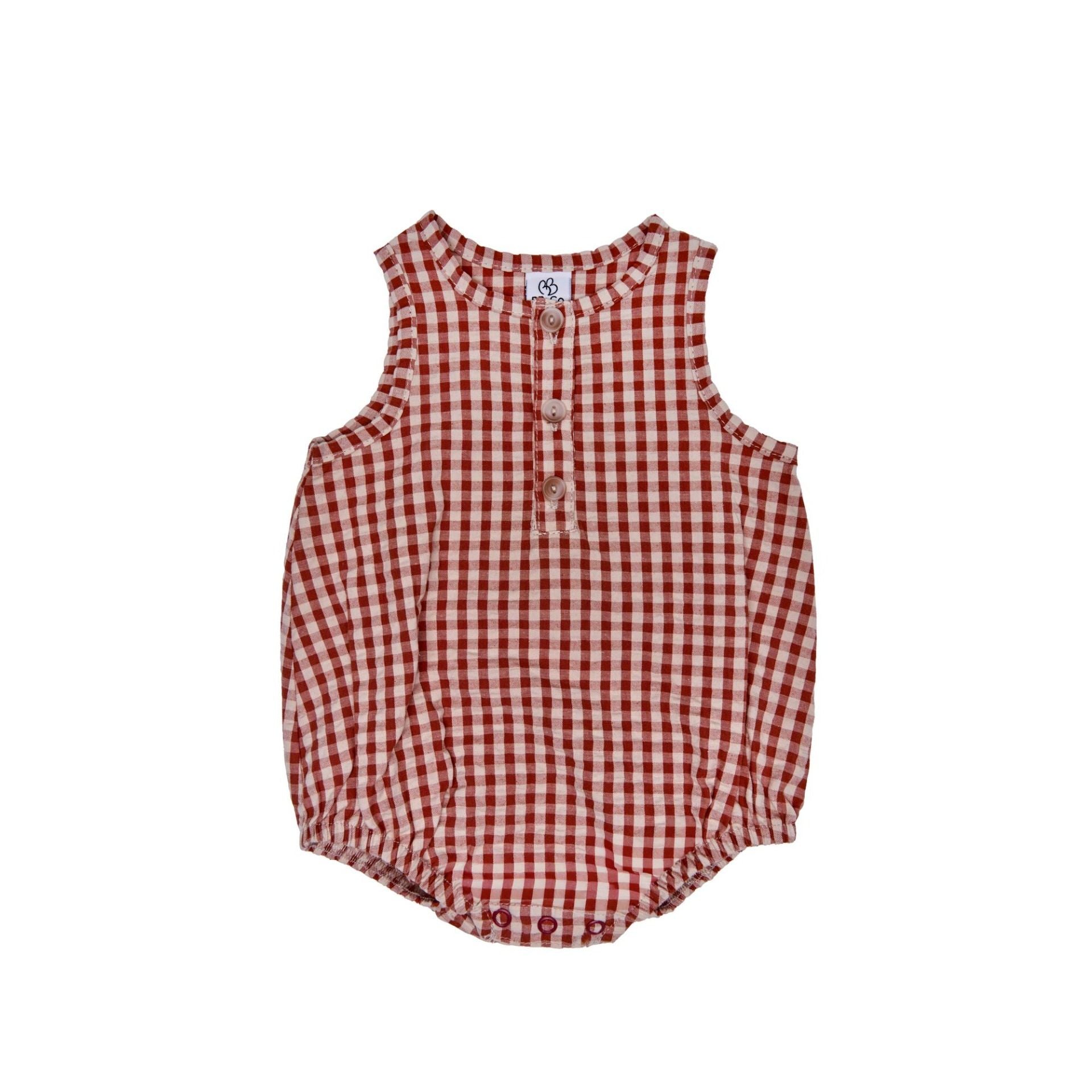 Barboteuse bébé garçon BB&CO vichy pêche cognac