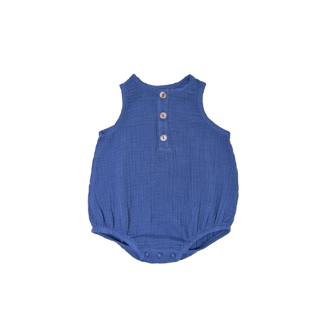Barboteuse bébé garçon BB&CO gaze coton pierre bleue
