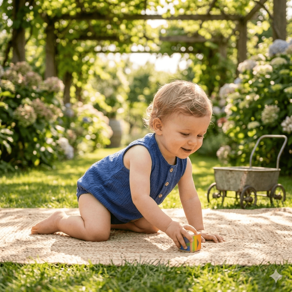 Barboteuse bébé garçon BB&CO gaze coton pierre bleue