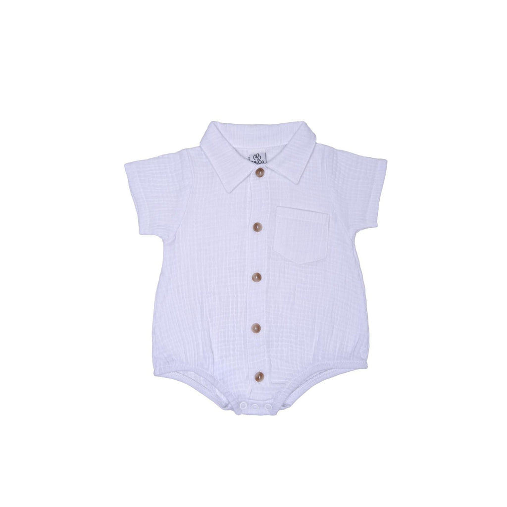 Barboteuse col chemise bébé garçon BB&CO coton blanc