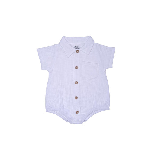 Barboteuse col chemise bébé garçon BB&CO coton blanc