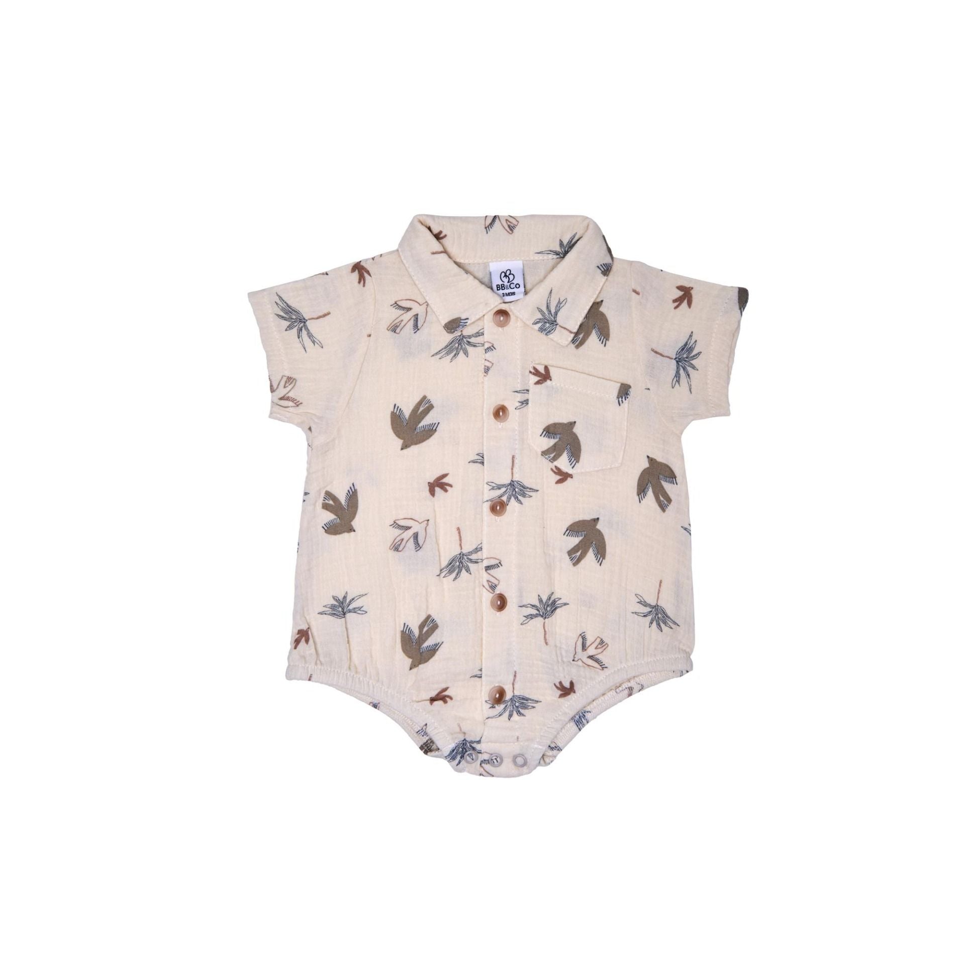 Barboteuse col chemise bébé garçon BB&CO gaze coton