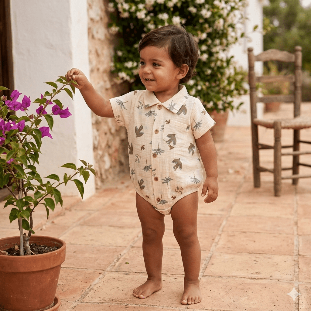 Barboteuse col chemise bébé garçon BB&CO gaze coton