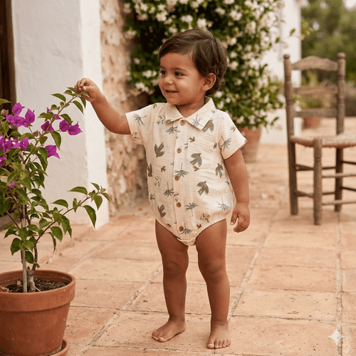 Barboteuse col chemise bébé garçon BB&CO gaze coton
