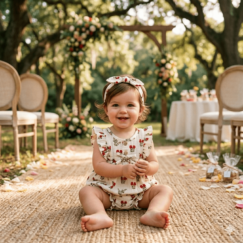Barboteuse bébé fille et bandeau BB&CO gaze coton fleur