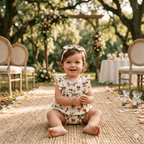 Barboteuse bébé fille et bandeau BB&CO gaze coton fleur