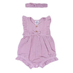 Barboteuse bébé fille et bandeau BB&CO gaze coton rose