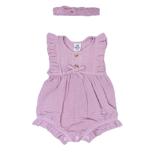 Barboteuse bébé fille et bandeau BB&CO gaze coton rose