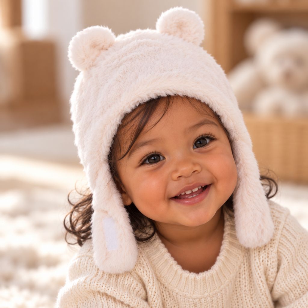 Bonnet pour bébé ourson fausse fourrure BB&CO ivoire
