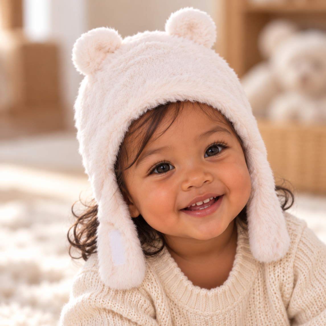Bonnet pour bébé ourson fausse fourrure BB&CO ivoire