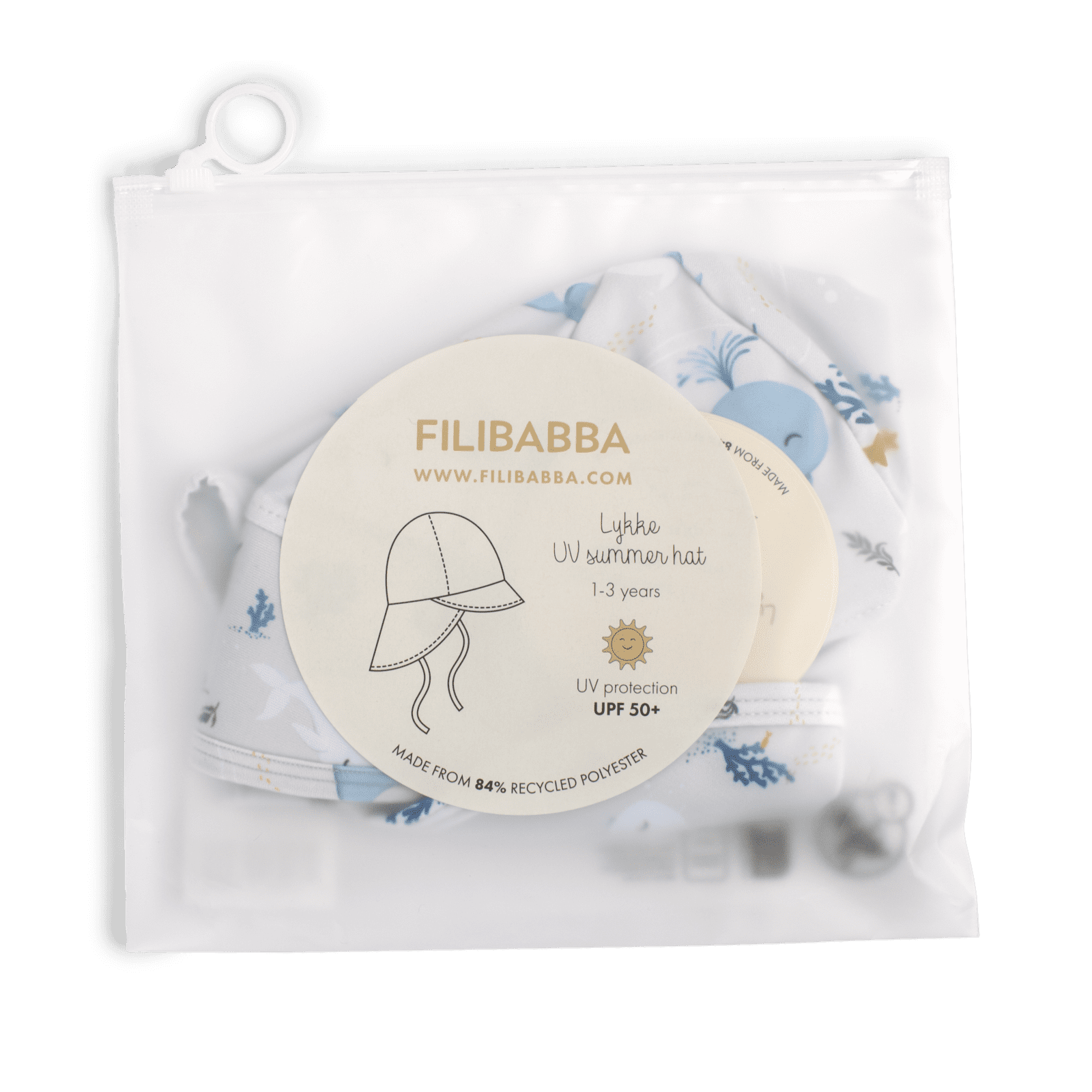 Chapeau anti UV bébé Lykke Filibabba baleines bleues