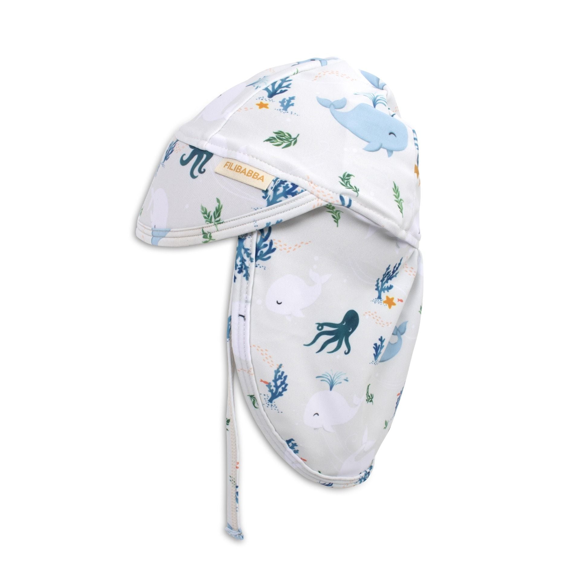 Chapeau anti UV bébé Lykke Filibabba baleines bleues