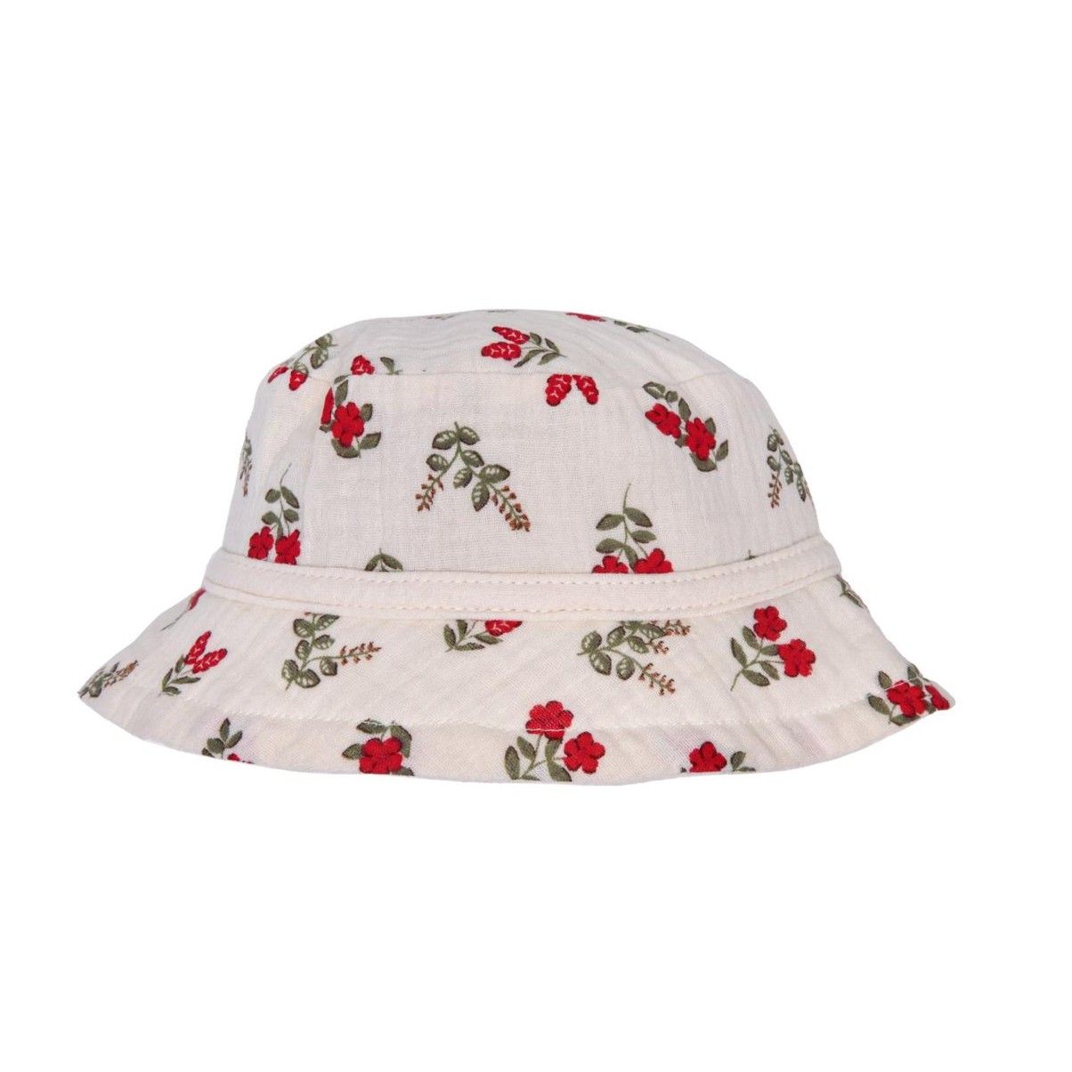 Chapeau bob bébé gaze de coton bio BB&CO fleurs rouge