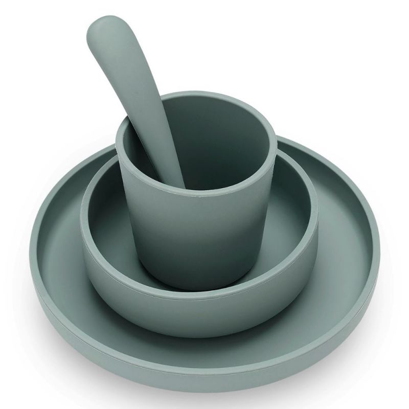 Coffret repas bébé silicone Jollein ash green vert