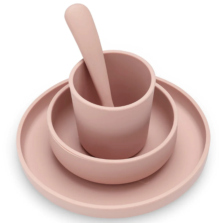 Coffret repas bébé silicone Jollein pale pink rose