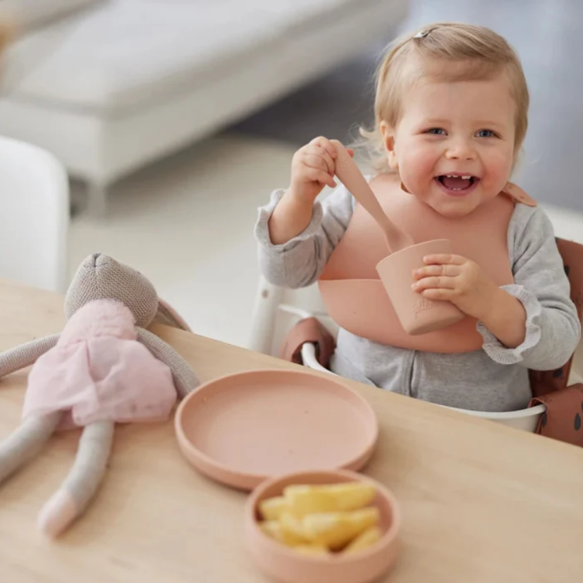 Coffret repas bébé silicone Jollein pale pink rose