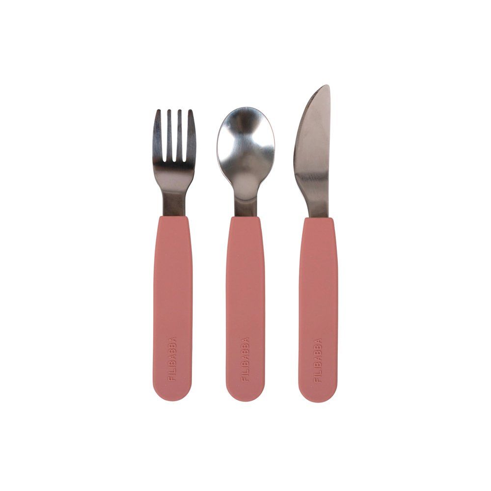 Ensemble couverts silicone acier enfant Filibabba rose