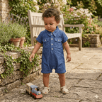 Combishort col chemise bébé BB&CO chambray bleu jean