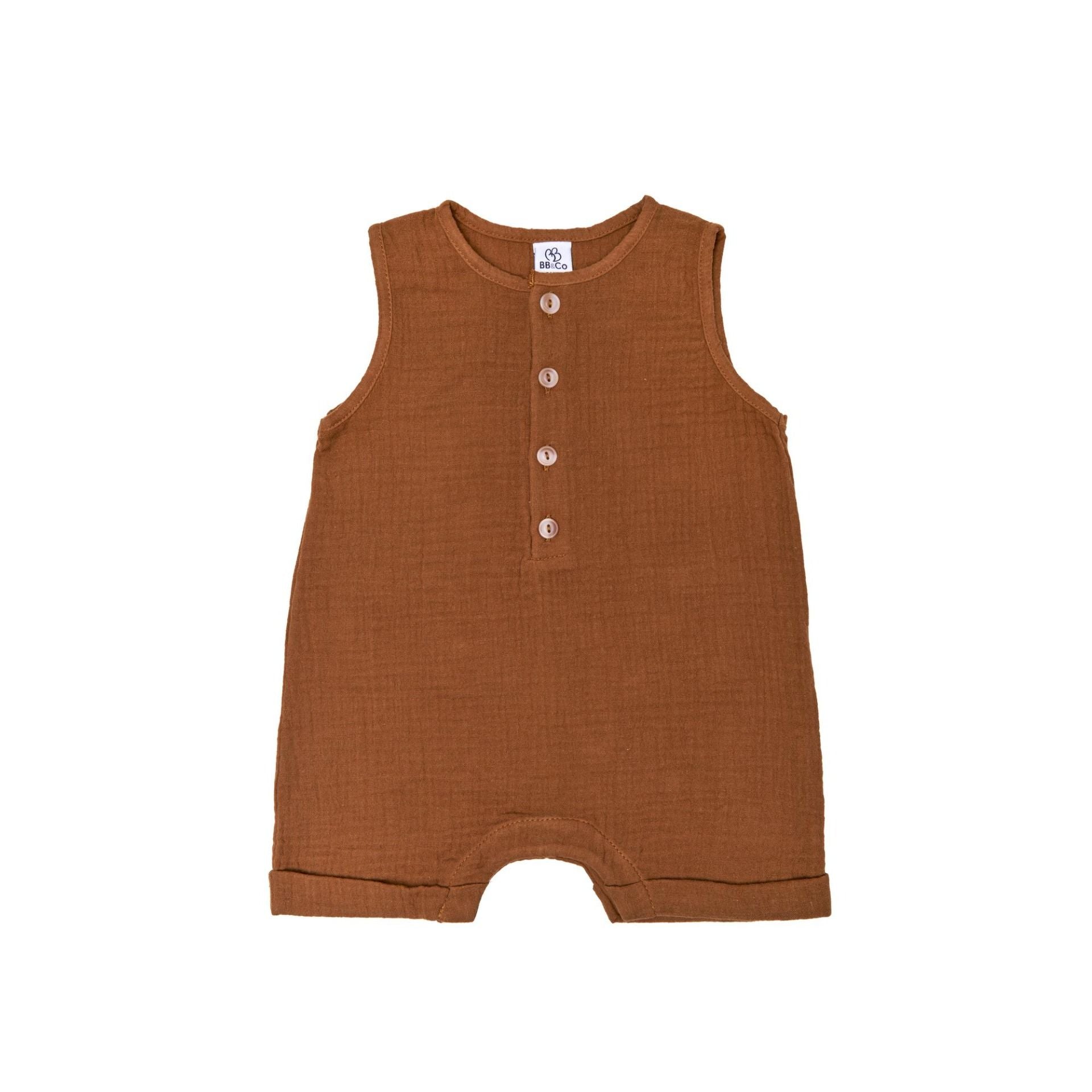 Combishort sans manches bébé BB&CO gaze coton havane