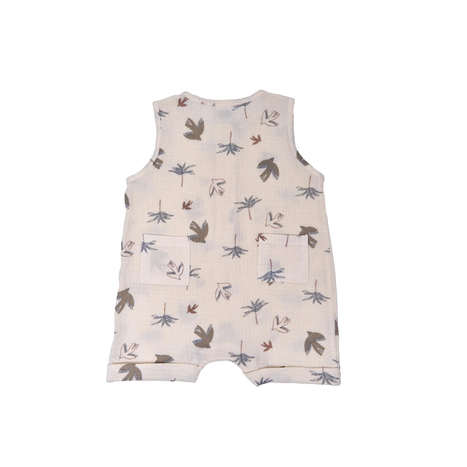 Combishort sans manches bébé BB&CO gaze coton oiseaux