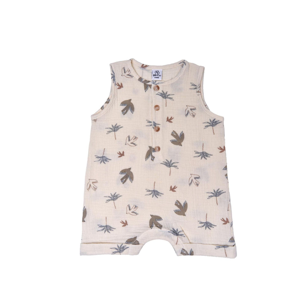 Combishort sans manches bébé BB&CO gaze coton oiseaux