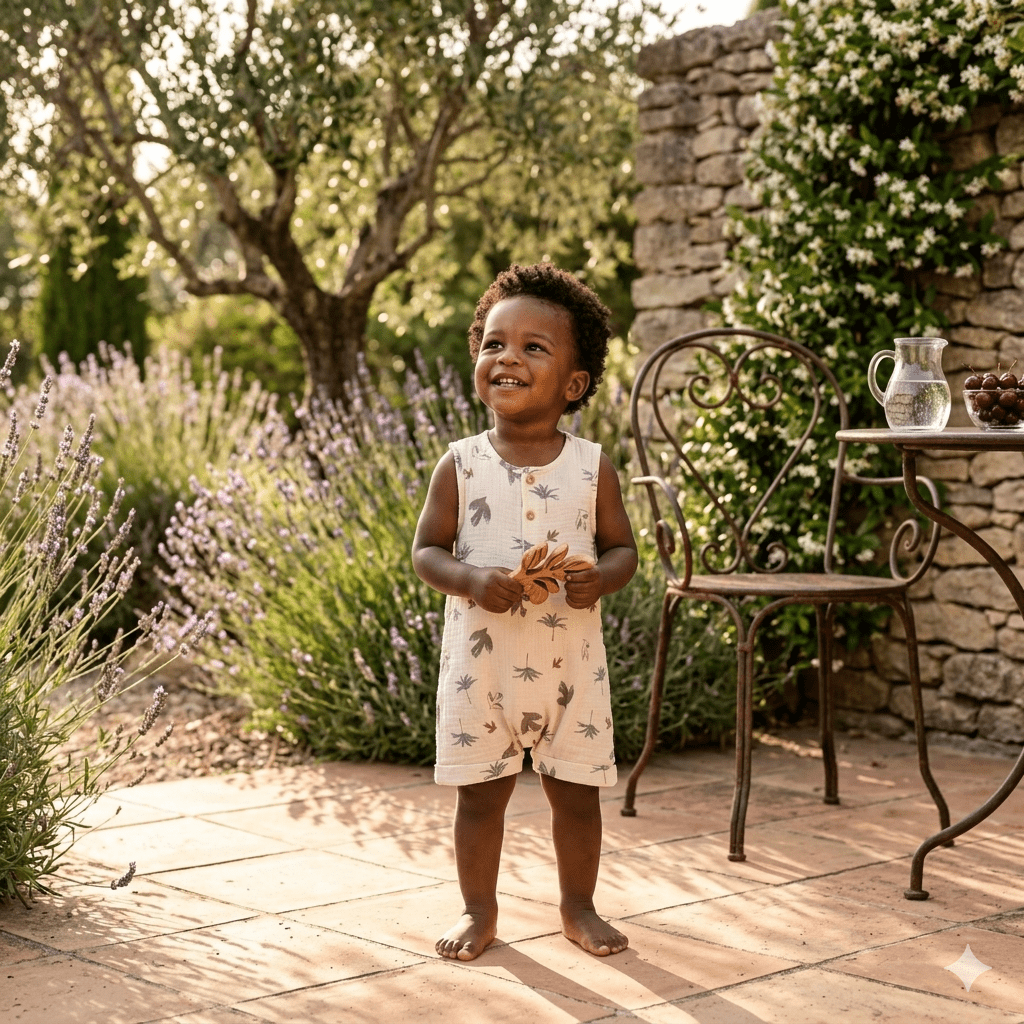 Combishort sans manches bébé BB&CO gaze coton oiseaux