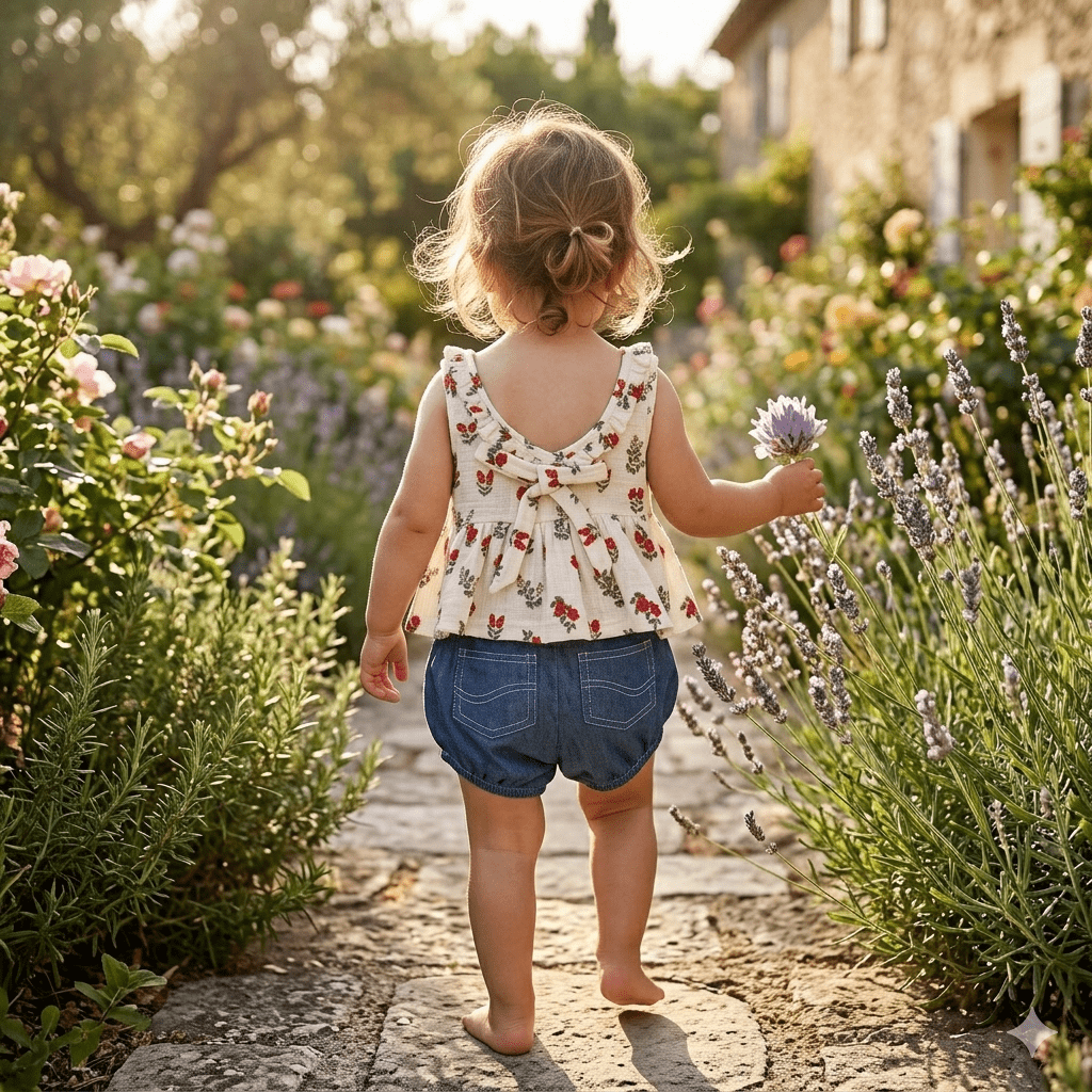 Ensemble blouse et short bébé fille BB&CO fleurie jean