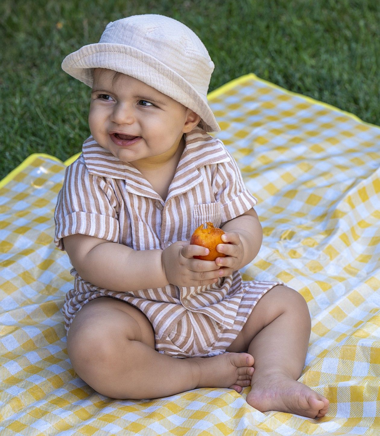 Chapeau bob bébé gaze de coton bio BB&CO beige biscuit