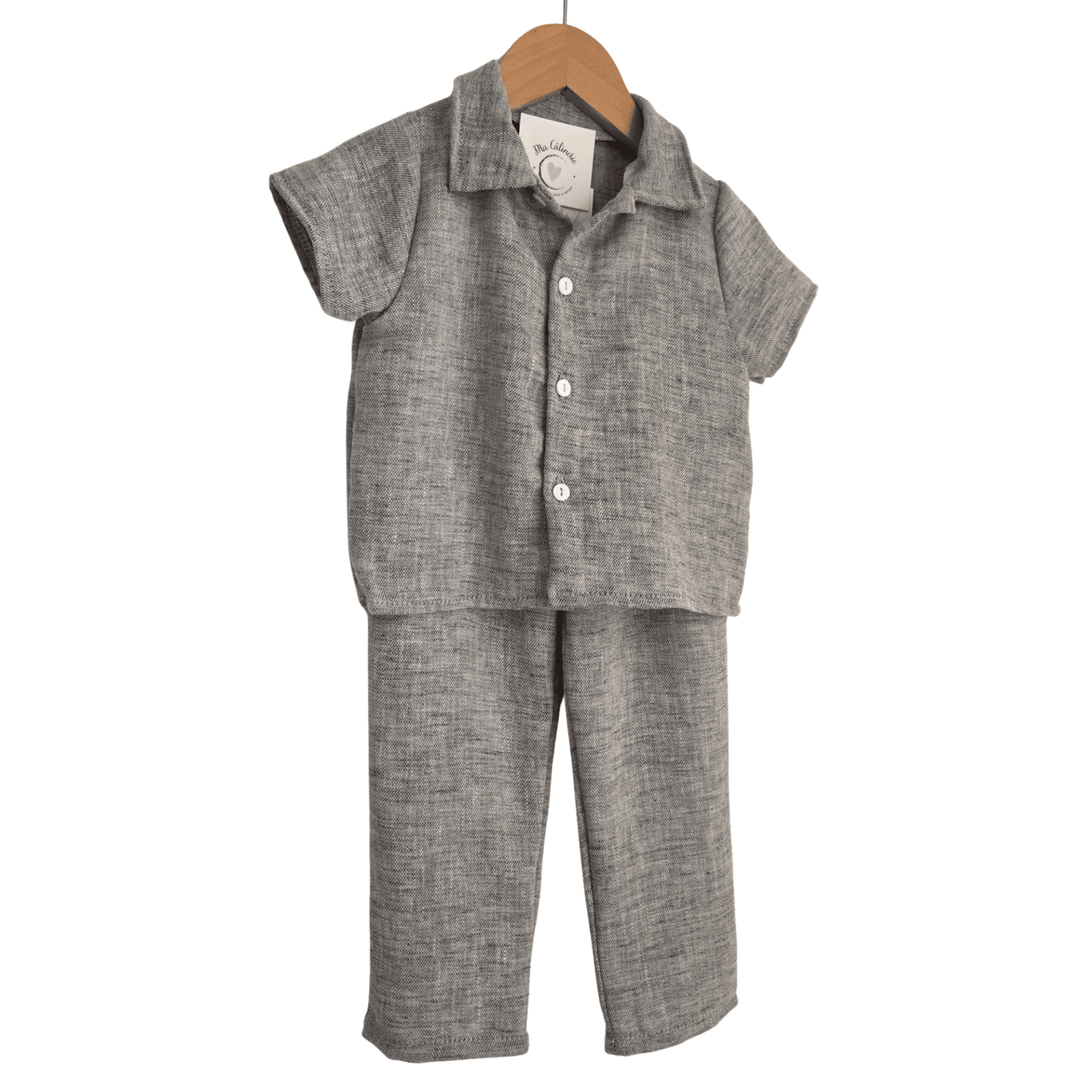 Ensemble Garçon Chemise Pantalon Gris Chiné Effet Lin