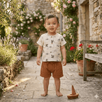 Ensemble coton top et short garçon BB&CO oiseaux havane
