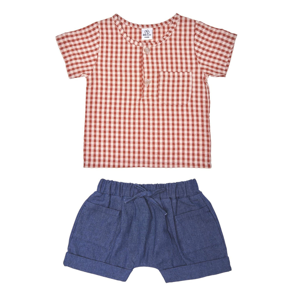 Ensemble coton top et short garçon BB&CO vichy jean