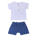 Ensemble coton top et short garçon BB&CO blanc bleu