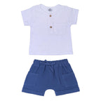 Ensemble coton top et short garçon BB&CO blanc bleu