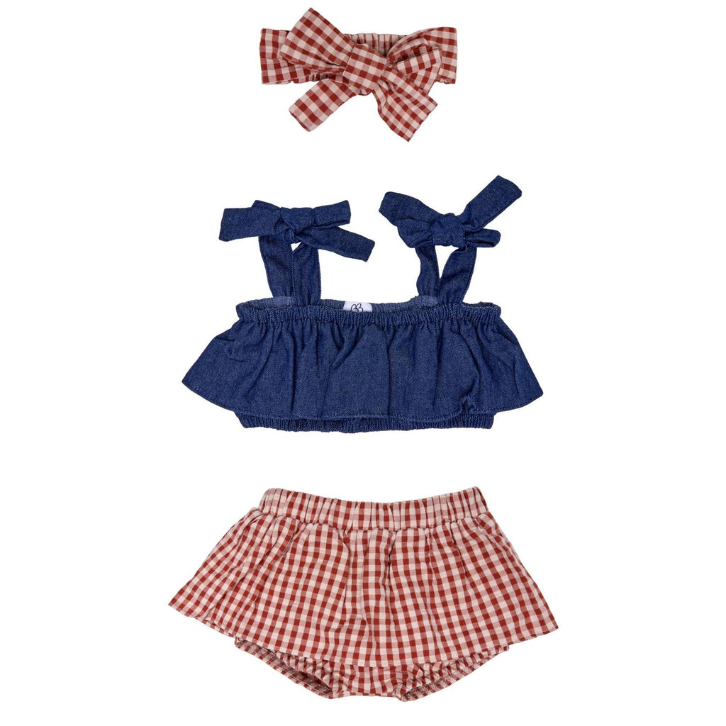 Ensemble top, short et bandeau fille BB&CO vichy jean