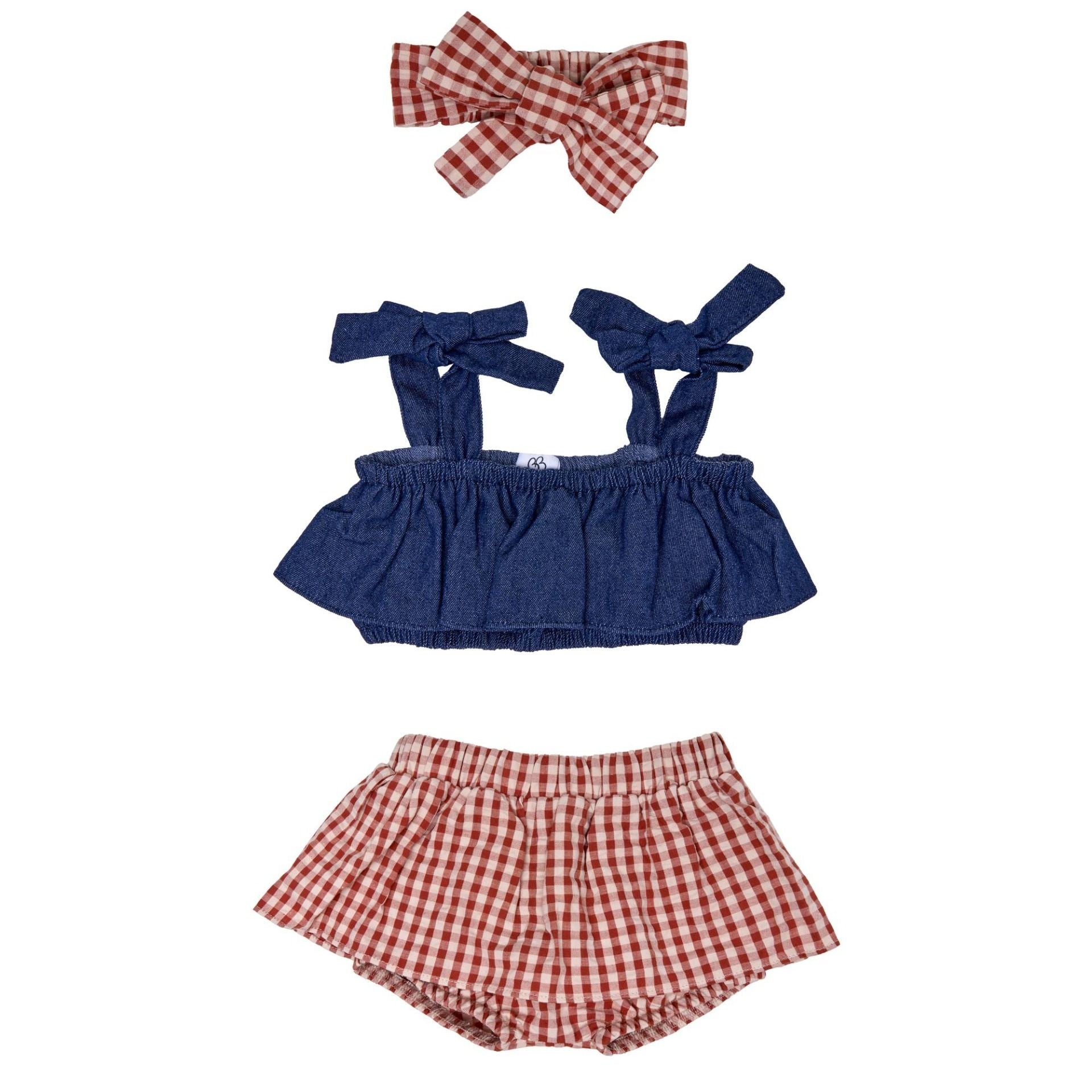 Ensemble top, short et bandeau fille BB&CO vichy jean