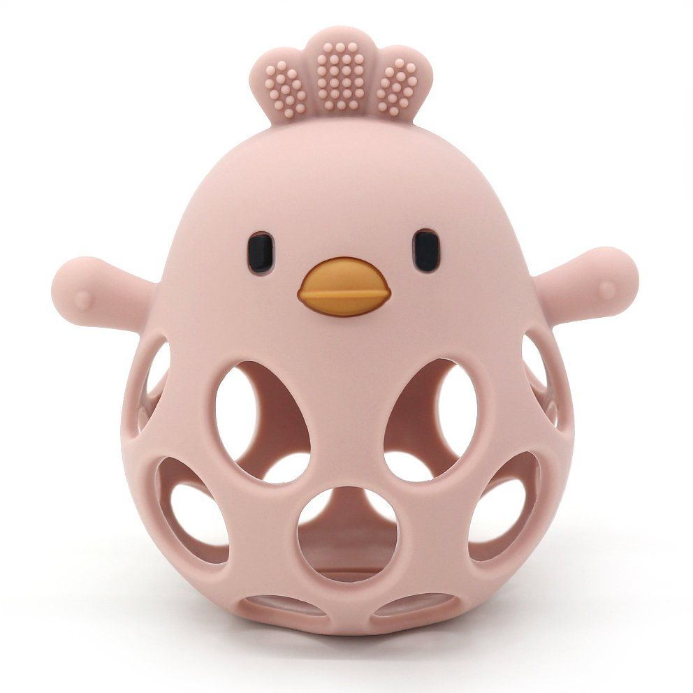 Balle de dentition bébé poussin en silicone Magni rose