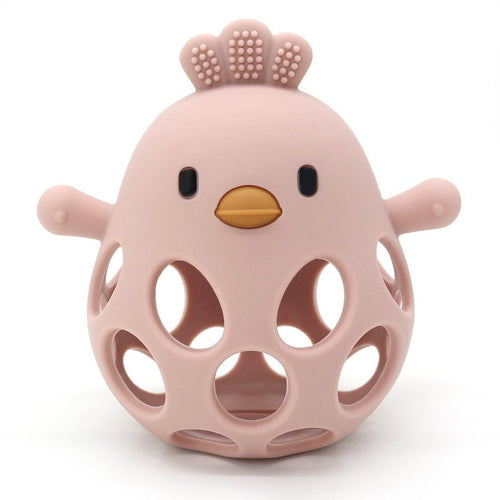 Balle de dentition bébé poussin en silicone Magni rose