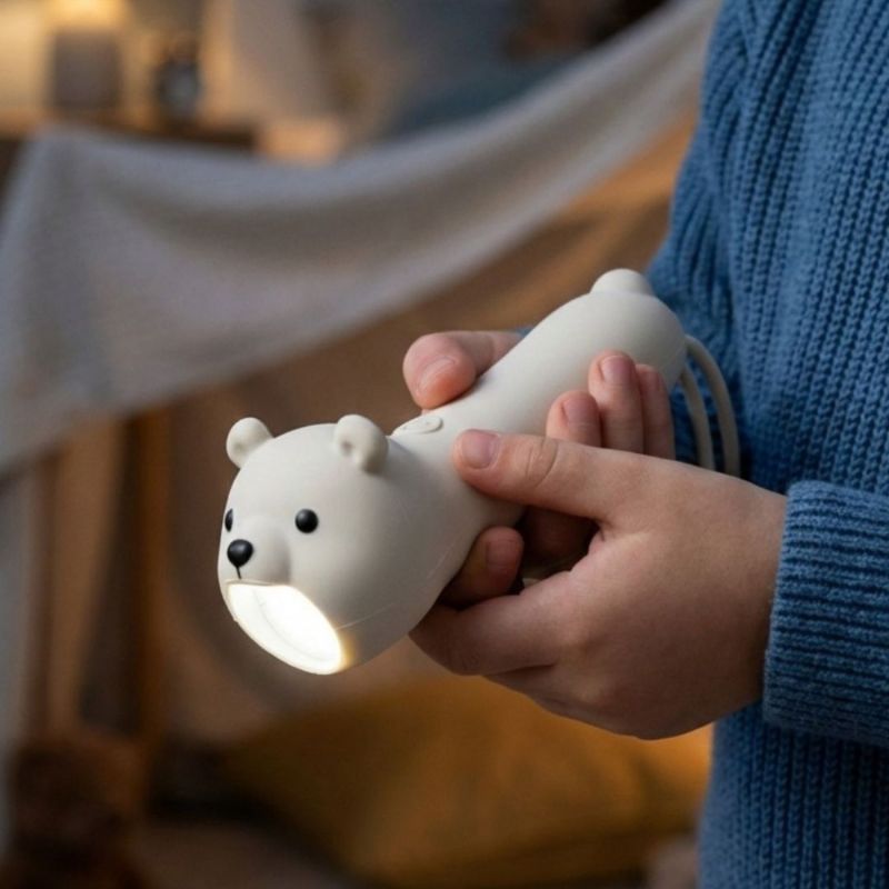 Lampe torche enfant en silicone Little L ours blanc