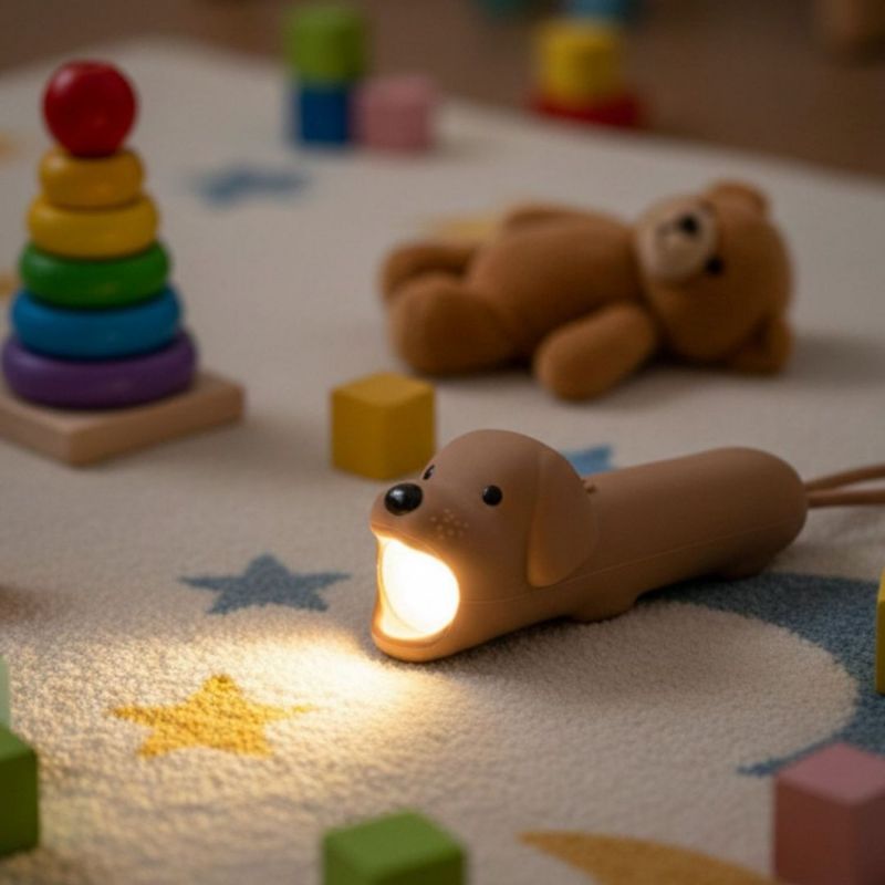 Lampe torche enfant en silicone Little L chien beige