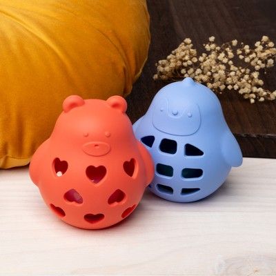 2 hochets en silicone sonore Little L ours et pinguin