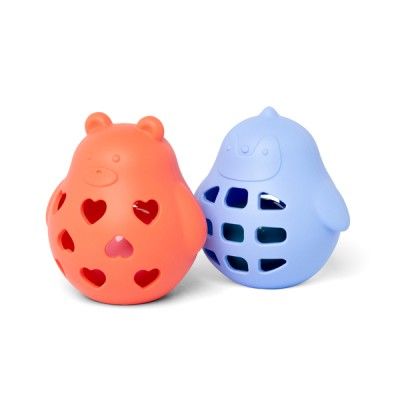 2 hochets en silicone sonore Little L ours et pinguin