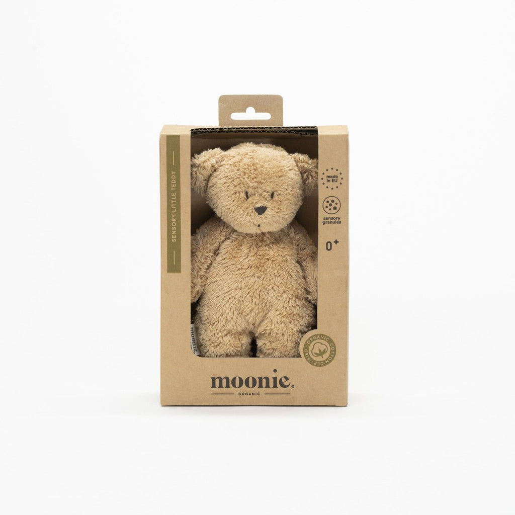 Mini Ours Sensoriel Moonie Cappuccino Peluche Coton Bio