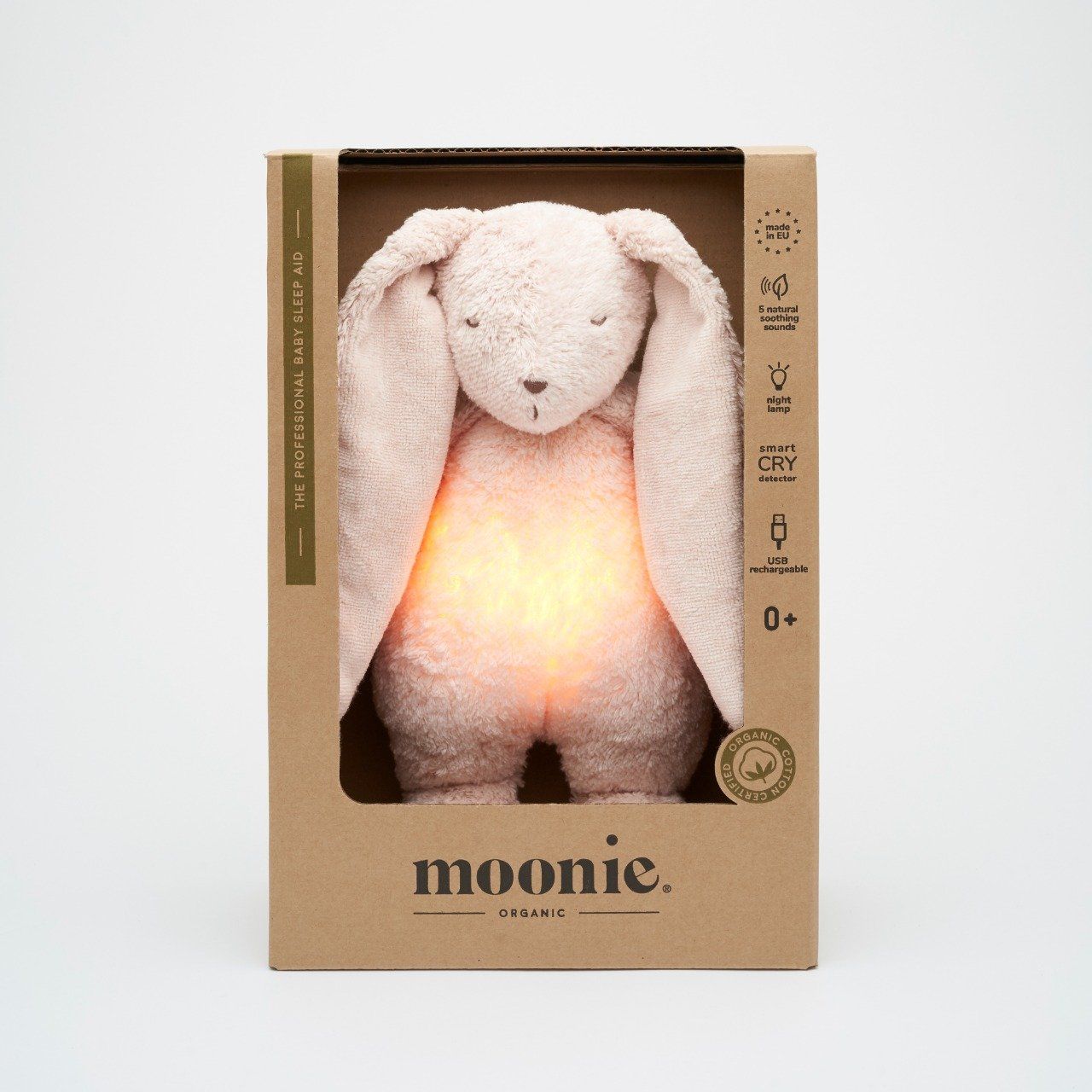 Peluche Lapin Nature Moonie 2.0 sons & lumières rose