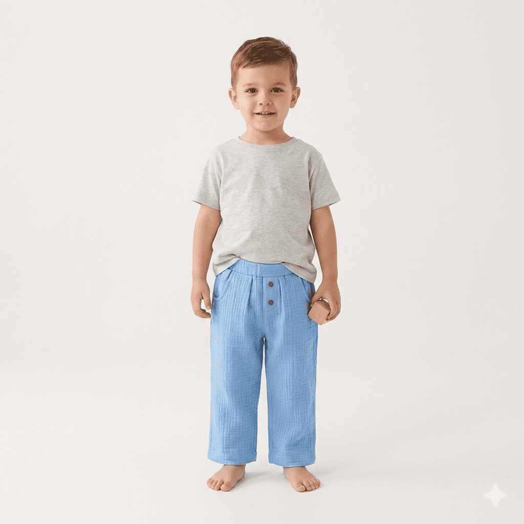Pantalon été gaze bébé garçon Paolo L.P.C. azur