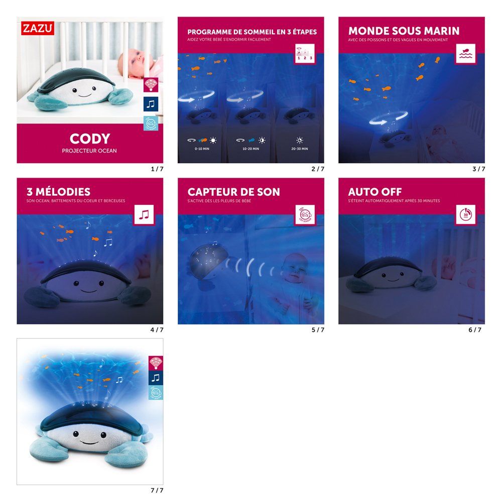 Peluche projecteur lumineux & sonore Zazu Cody le crabe