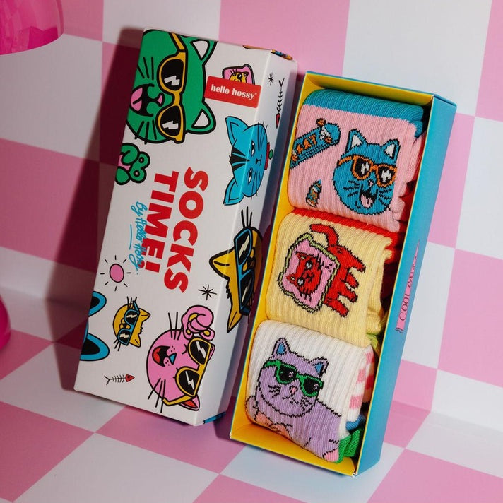 Coffret cadeau chaussettes enfant Hello Hossy cats