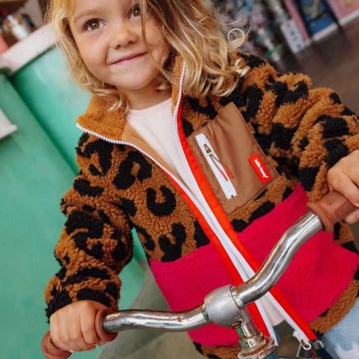 Veste polaire enfant fille Hello Hossy Léopard rose