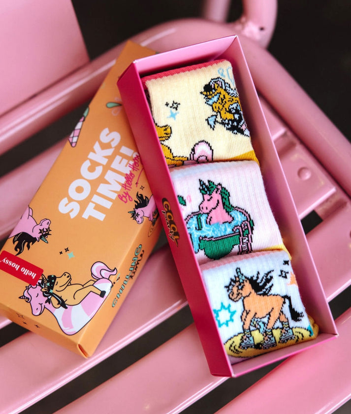 Coffret cadeau chaussettes enfant Hello Hossy Unicorn